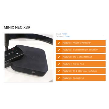סטרימר MINIX NEO X39  Android Box with SOC Rockchip 3399